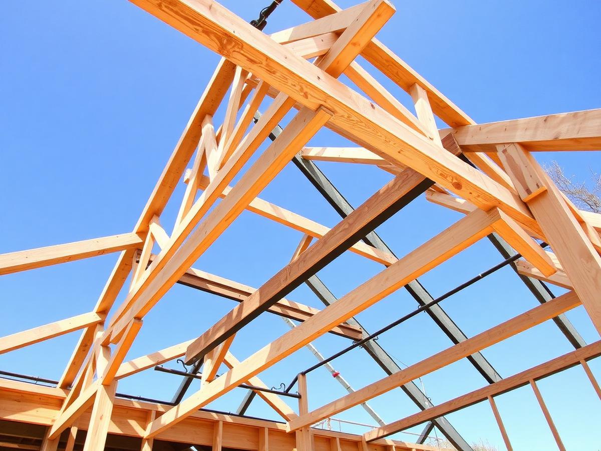 Steel and engineered roof trusses installed on new construction